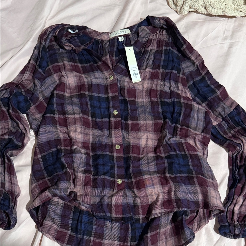 Harper Plaid Button Down Shirt - Purple and Blue
